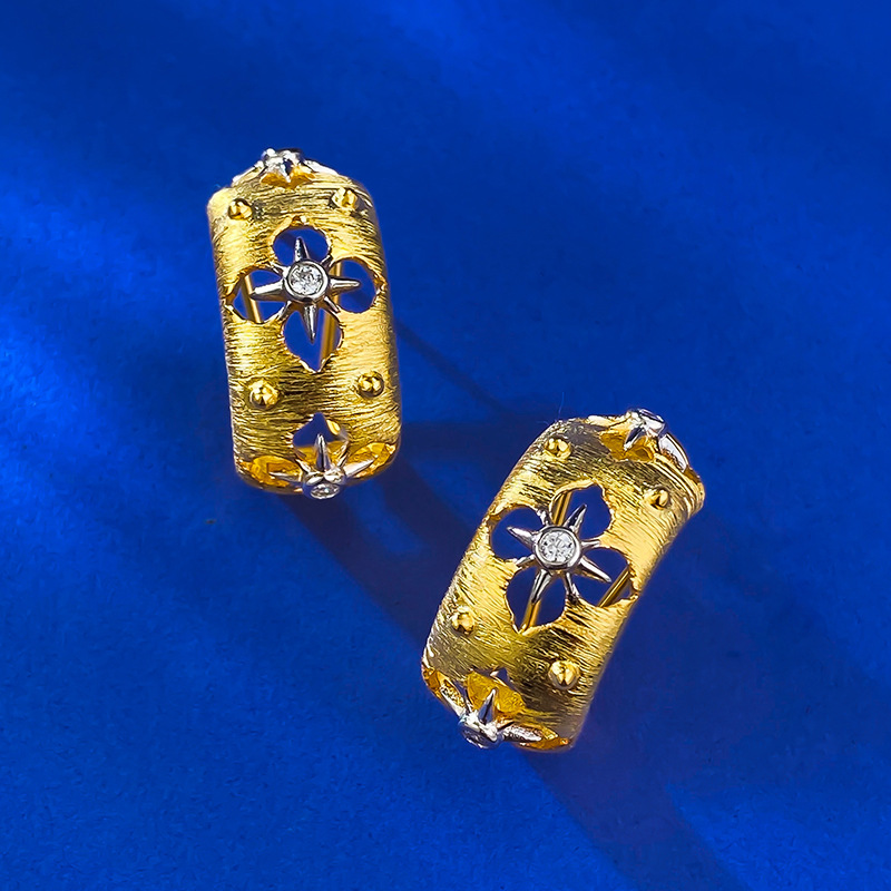 New Italian Handcrafted Gold Filigree Earrings with Floral Design for Women