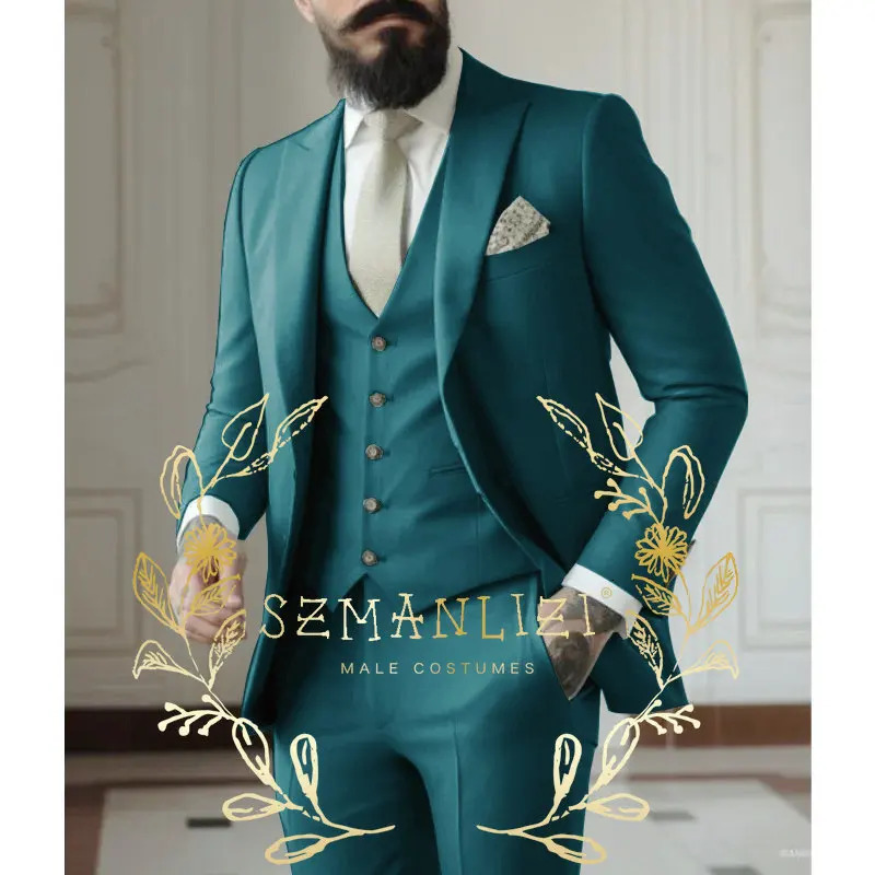Light green Suits Men Suits 3 Pieces Wedding Wear Business Male Groom Wedding Dress Jacket Vest Pants Set Blazers Coat 250516