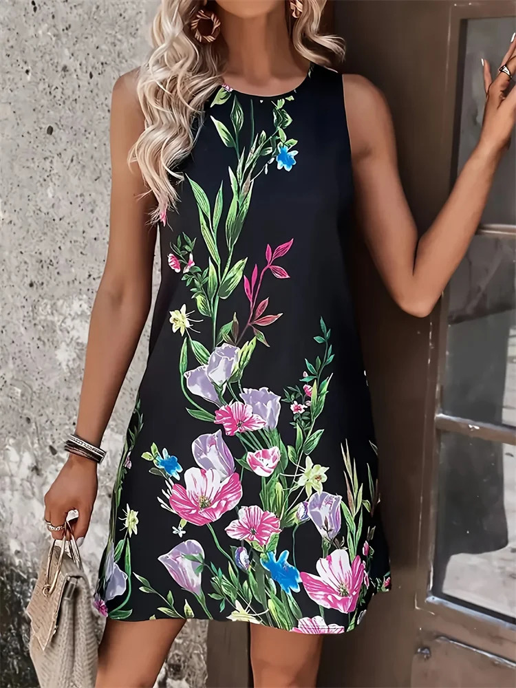 Womens Dresses Casual Summer Midi Boho Maxi Dresses Vintage Flare Flower Print Sleeveless Dresses Bodycon Short Dresses 250519