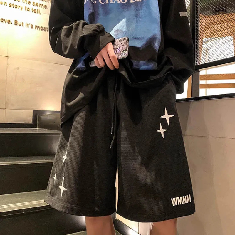 Four star shorts mens summer loose wide leg casual sports trend all simple five quarter pants 250519