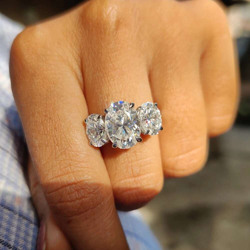 6cttw Oval Cut All Moissanite Engagement Ring with GRA 925 Sterling Silver Three Stone Diamond Wedding Bands for Women Jewelry