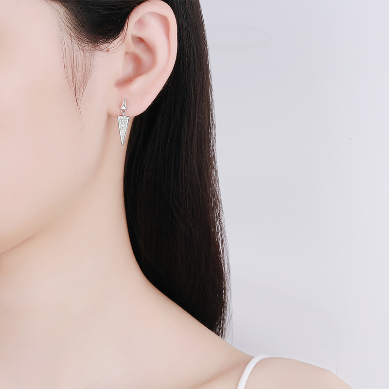 S925 Sterling Silver Earrings with Zirconia, Triangular Design, Hypoallergenic, Elegant Drop Earrings for Women
