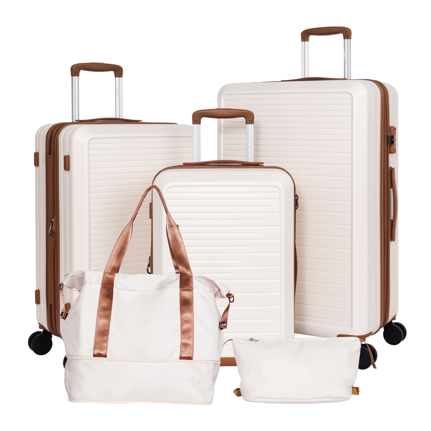 5 Piece Expandable ABS Luggage Sets with TSA Lock, Tote & Makeup Bag for Business & Personal Trips