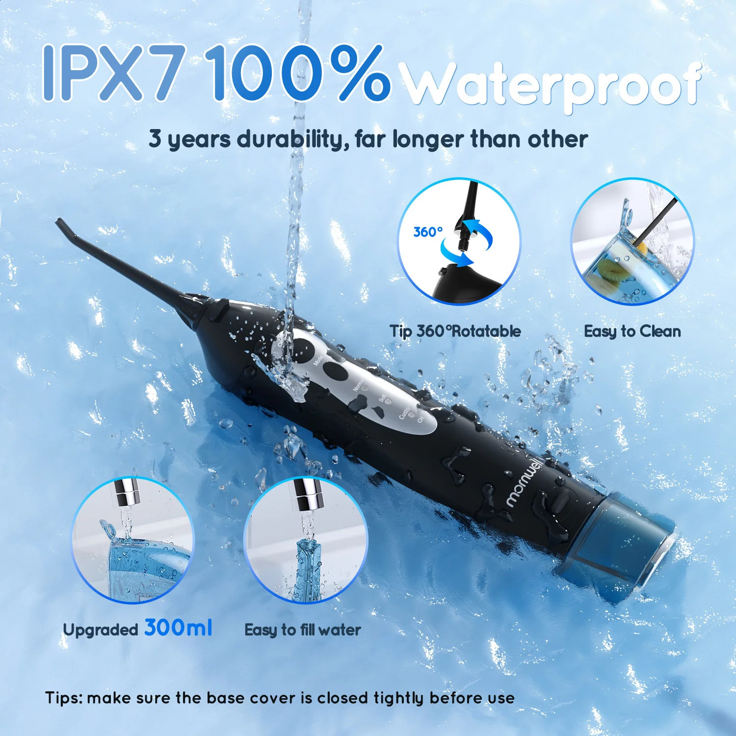 Mornwell D52Pro Dental Water Jet Rechargeable Water Flosser Portable 300ML 4 Nozzles Waterproof Oral Irrigator Teeth Cleaner 250520