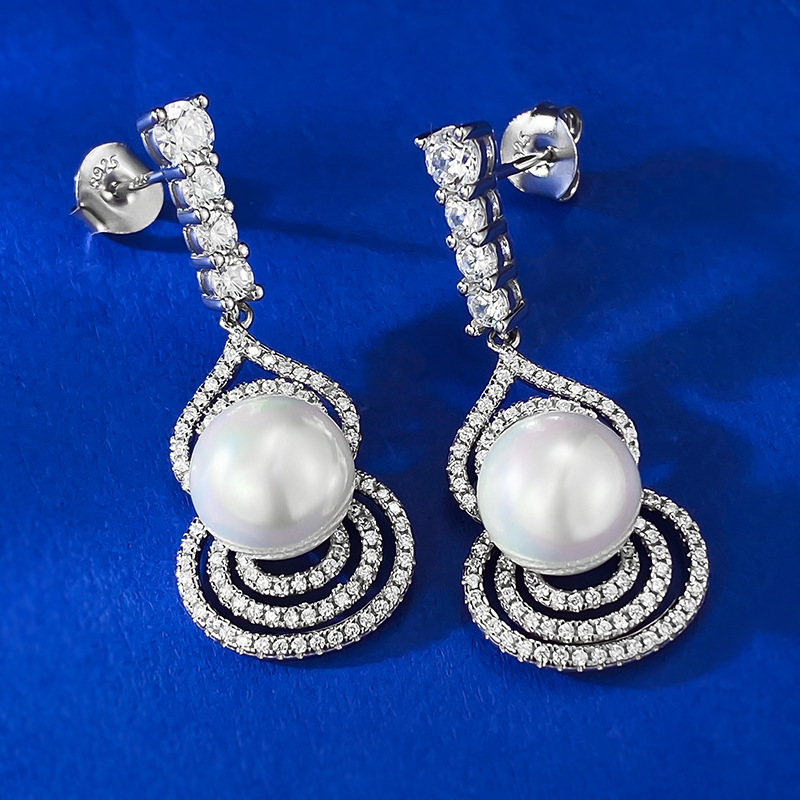 Chic Designer S925 Sterling Silver Gourd Studs Enhanced by Stunning Fake Pearl Accents