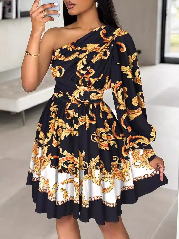 Boho Print Women Dress Spring Fashion Sexy Off Shoulder Office Elegnat Casual Dresses Female Sweet Party Dress Robe Femme 250519
