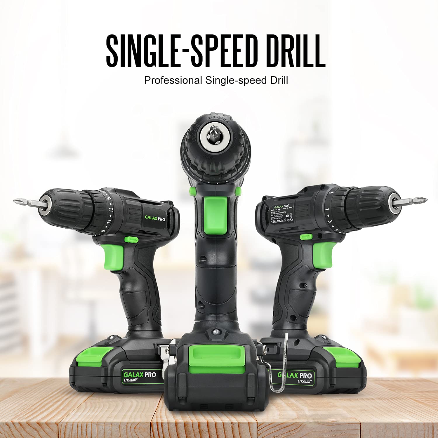 GALAX PRO Cordless Drill Driver 20V 1.3Ah Battery Power Drill Driver with Single Speed 0-600RPM 3/8 Inch Keyless Chuck 19+1 Position with Battery and 