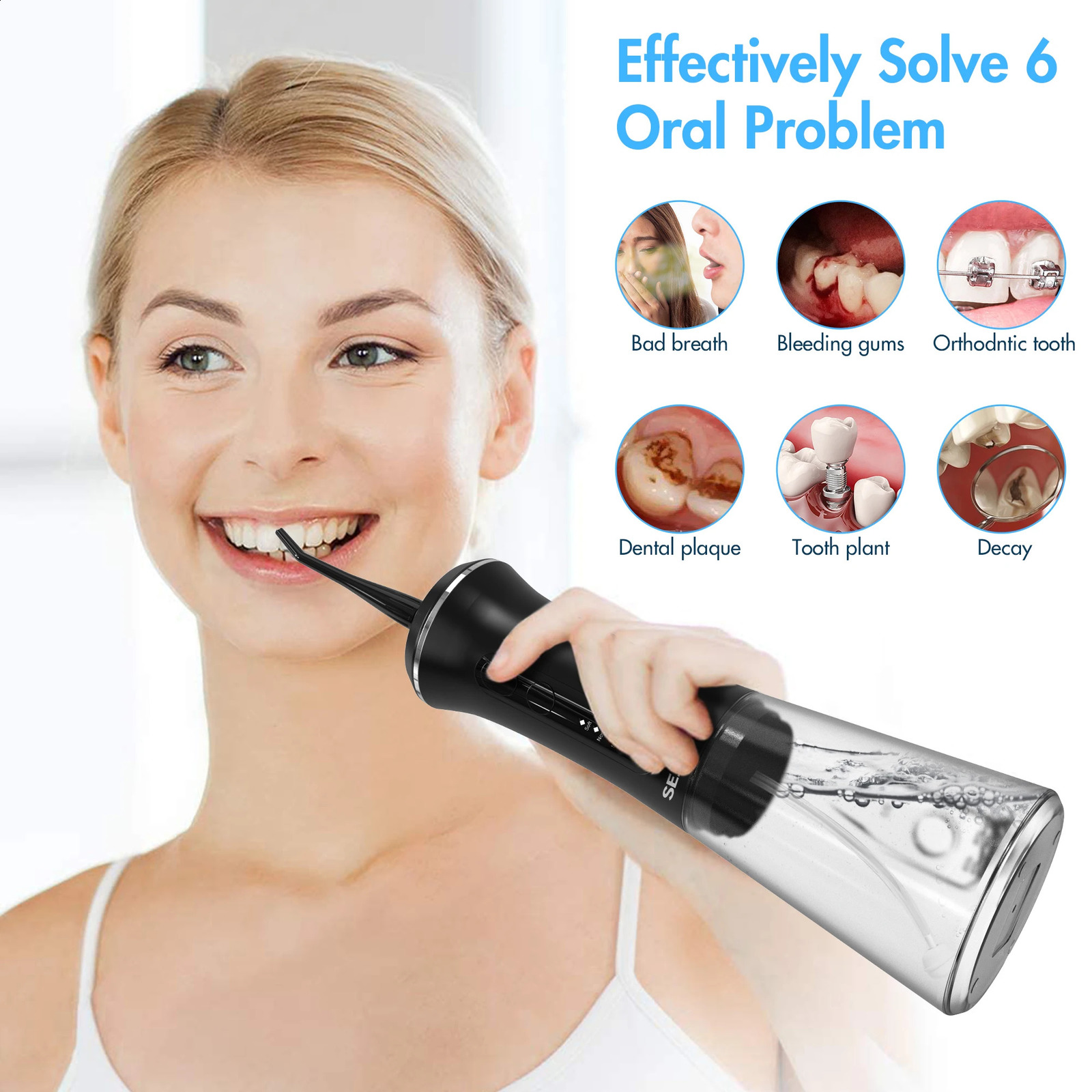 Sejoy Dental Water Flosser Portable Oral Irrigator USB Rechargeable 5 Modes 350ml Teeth Cleaner Toothbrush Oral Hygiene Clean 250520