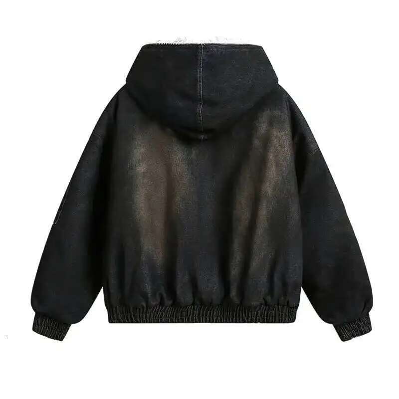PFNW Menswear Thickened Denim Quilted Padded Jackets Autumn Winter Trend 2024 New Oversized Fur Collar Hooded Cotton-Padded Coat