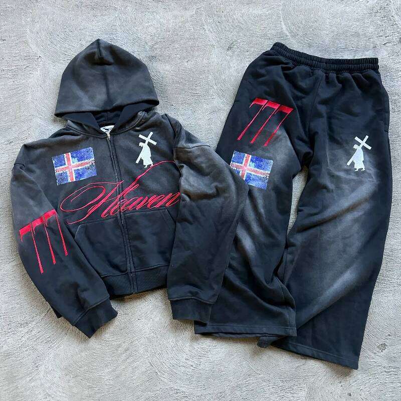 Streetwear Mens Clothing Y2k Haruku Punk Letter Embroidered Hoodies Coat Goth Black Straight Pockets Skull Graphic Baggy Pants