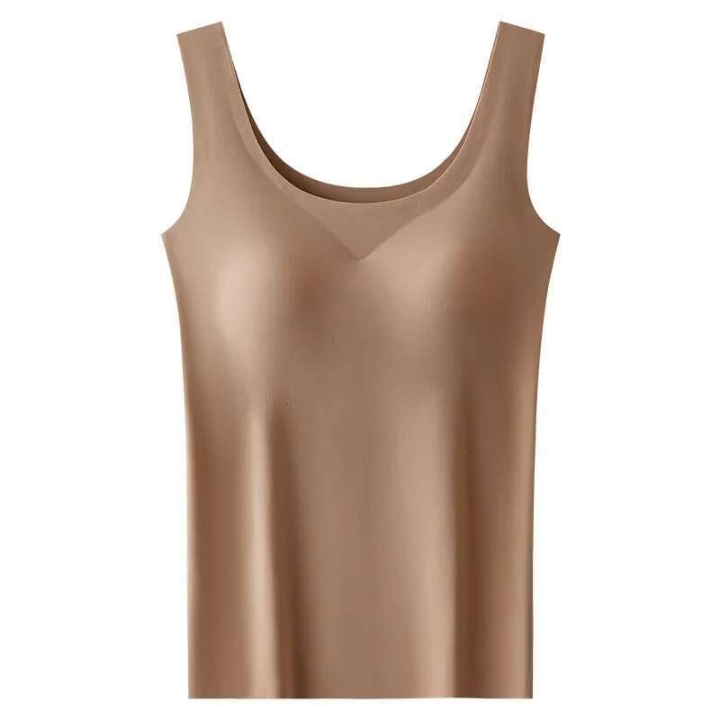 2PCS/Lot Silk Seamless Tank with Fixed Chest Pad Women's Camisole Top Sleeveless Inner Outerwear Camison Verano High Strecth