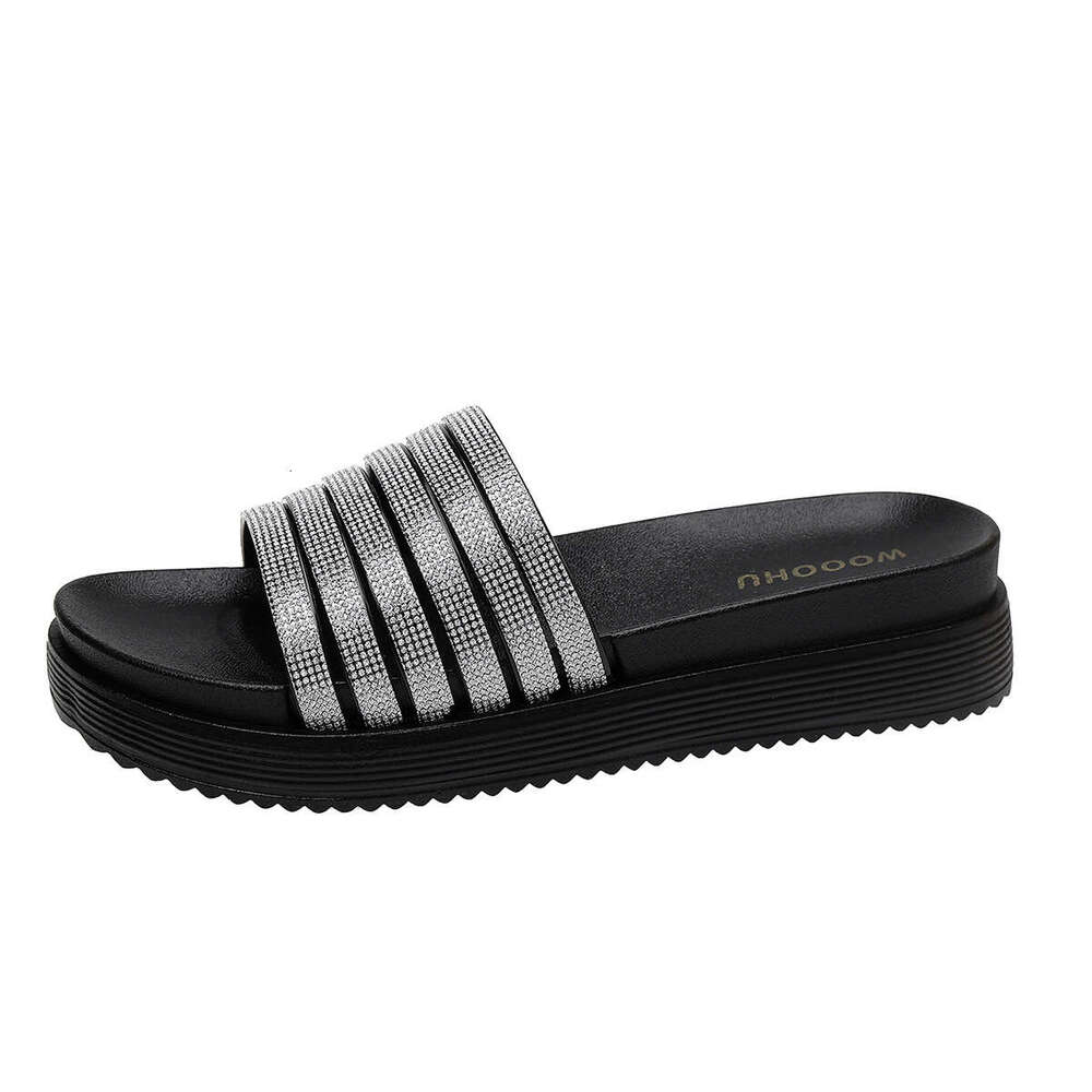 Light Luxury Rhinestone Fashionable Slippers For Women In Summer 2025, New Exterior Designer Sandals, Thick Soled Height Increasing Slippers, Outdoor 