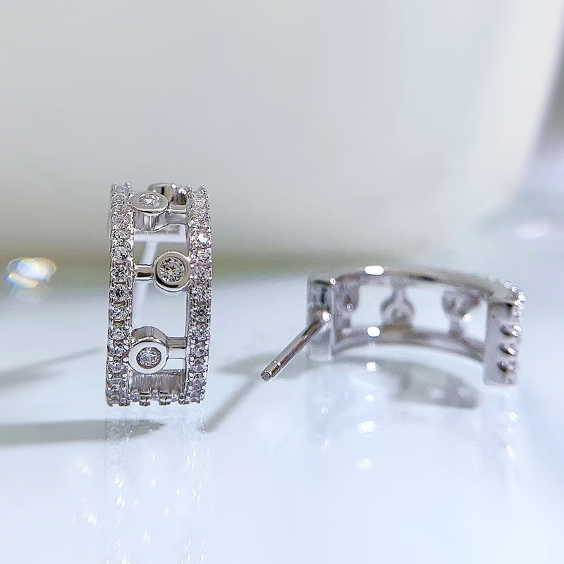 925 Sterling Silver Diamond-Studded Hollow Hoop Earrings, Vintage and Elegant Design for Women