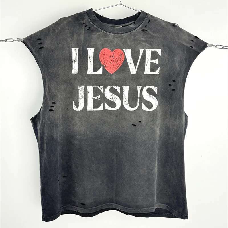 Frog Drift Fashion American Style Streetwear Vintage Hole Tops Summer 100%Cotton Loose Oversize Shirt Casual Vest For Men