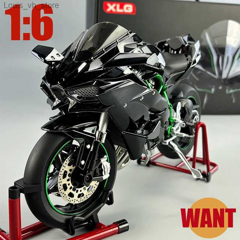 Large 1 6 Kasaki H2R Spray Alloy Diecast Motorcycle Toy Bootable Dynamic Metal Model Sound Light Birthday Gift Hobby Collect O Z250224 L250521