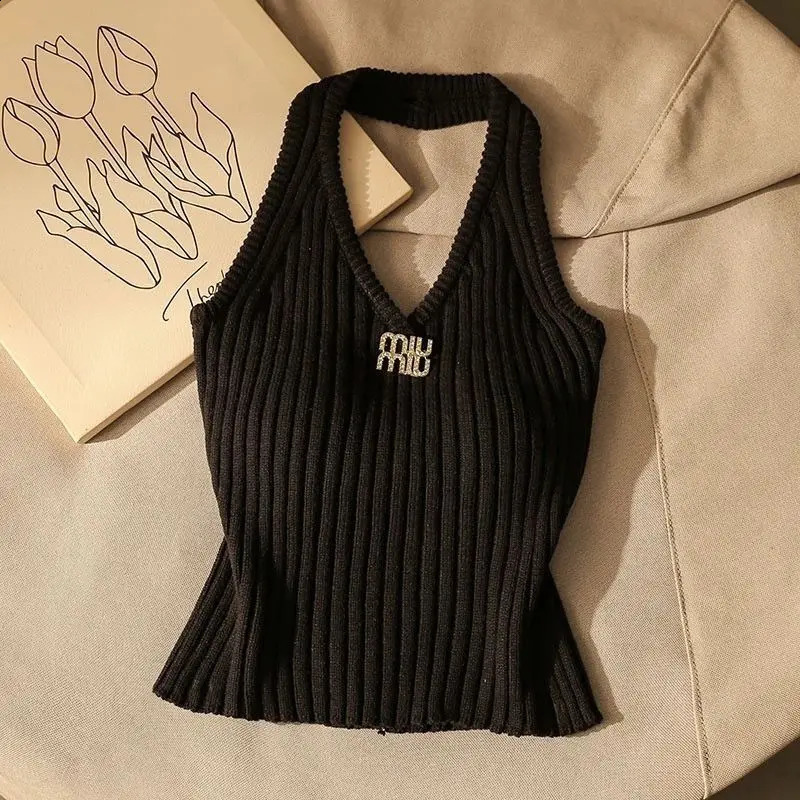 Summer Fashion Chic Tanks Sexy sweet Backless Knitted Camisole Women Temperament Simple Slim Short Style Tops 250515