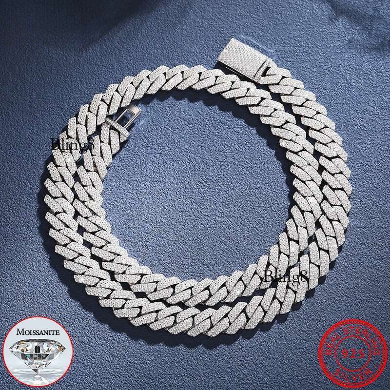 TU HE High Quality Unisex 14MM-23mm Cuban Chain Necklace Moissanite Sier For Men Hip Hop Jewelry