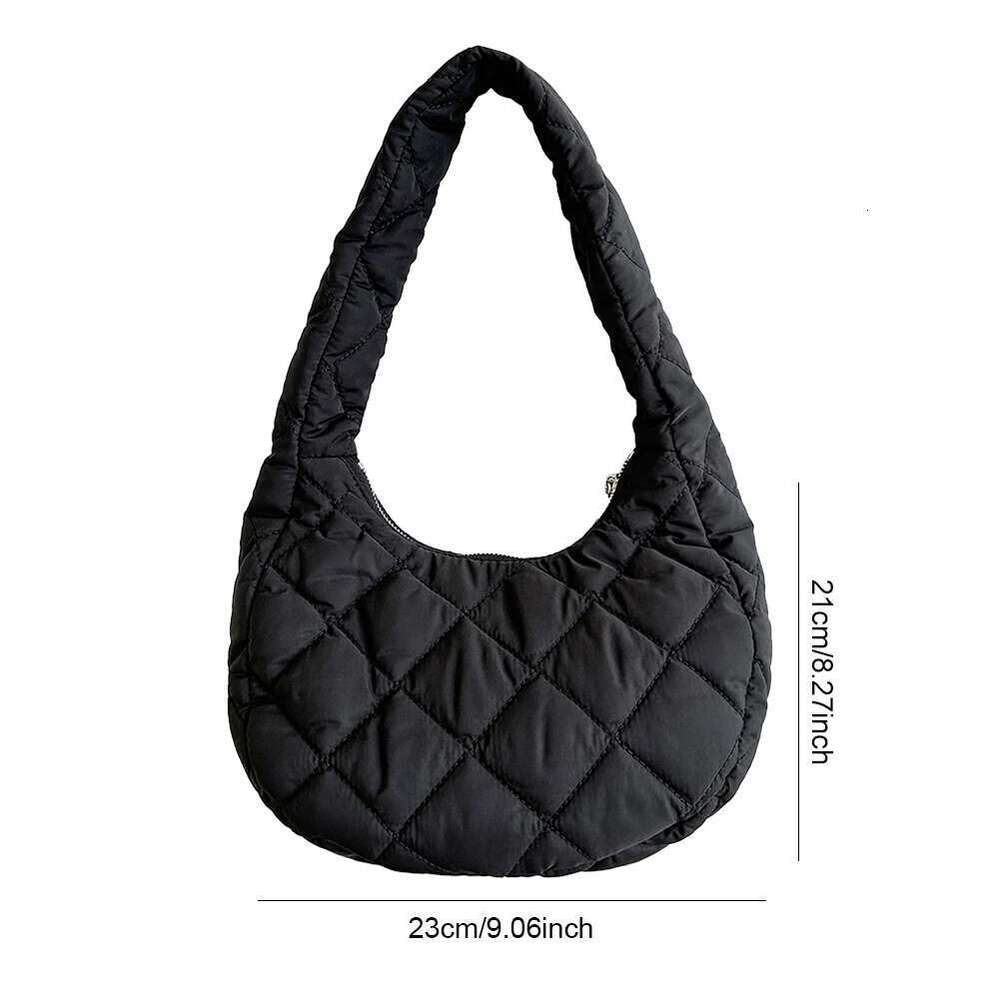Women's Puffy Cotton Shoulder Bags Autumn&Winter Quilted Padded Tote Handbag Ladies Puffer Underarm Nylon Small Crescent Bag