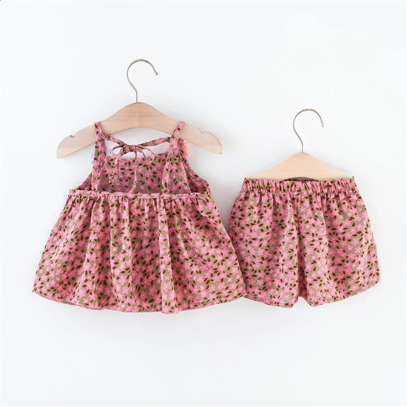 Summer 2pieceset girls suspender set baby girl full of small chrysanthemum print shorts 250517z