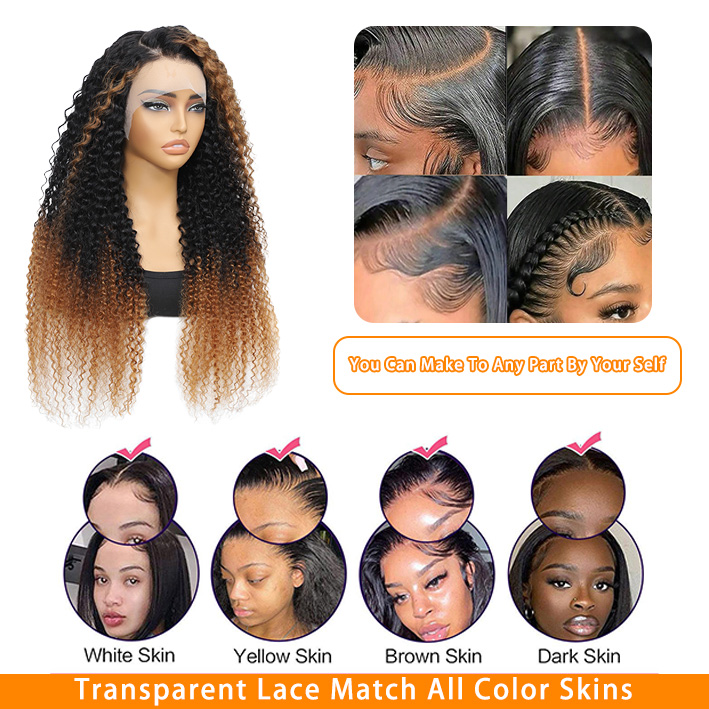 18-30 inches 13x6 1B/30 # lace front waterwave wig for human | Women's curly wig human hair with free stitching and natural hairline