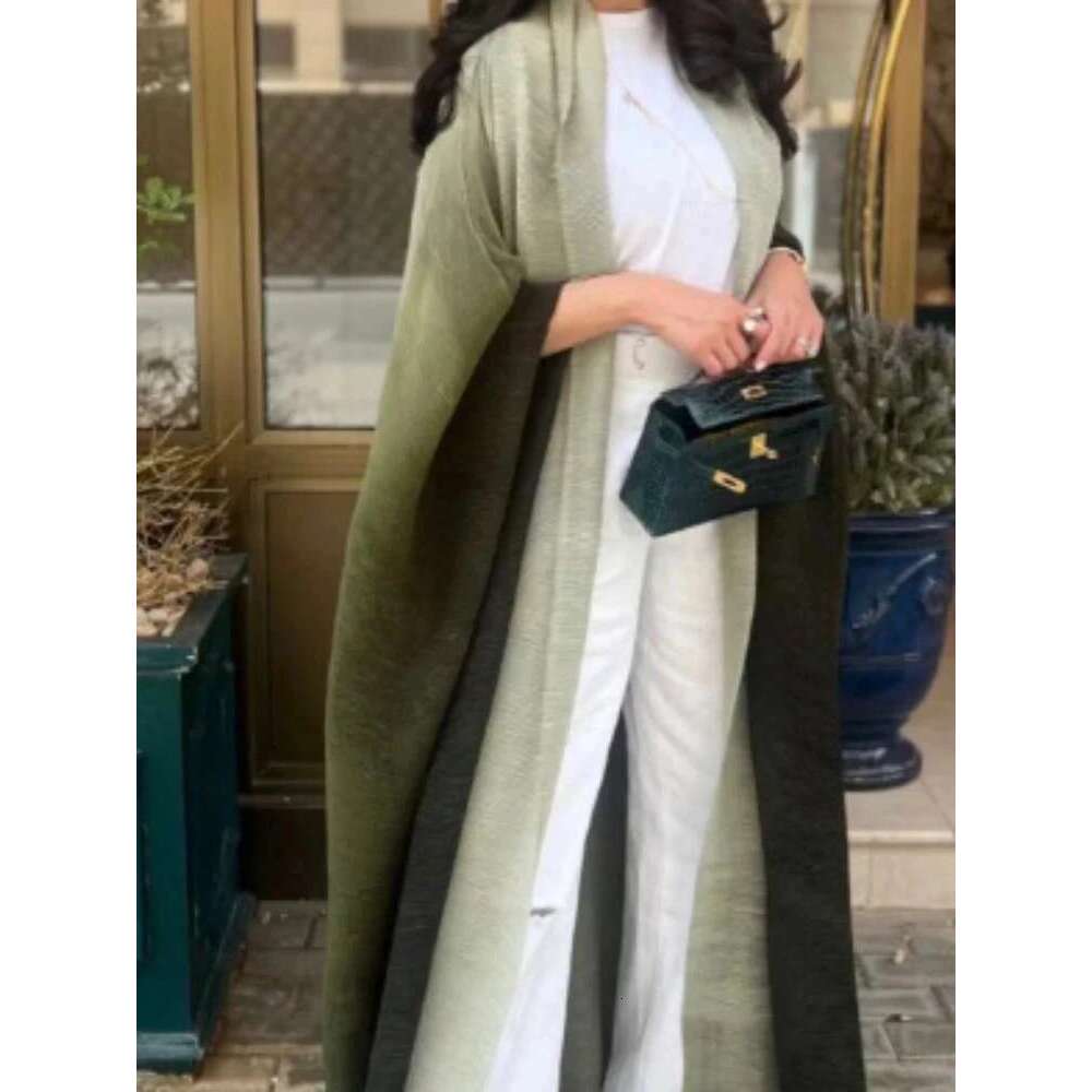 Women Cardigan Wraps Elegant Loose Miyake Gradient Pleated Turn-down Collar Bat Windbreak With Belt 55"In Lace