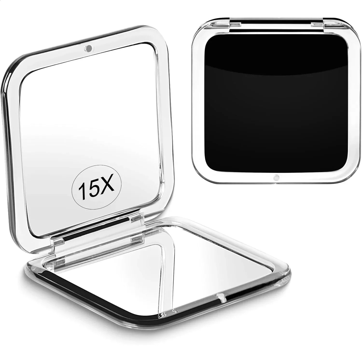 Compact 15X Magnifying Makeup Mirror for Travel Small Pocket Mirror-Handheld Foldable Portable 2-Sided Mirror for Purses Square 250513