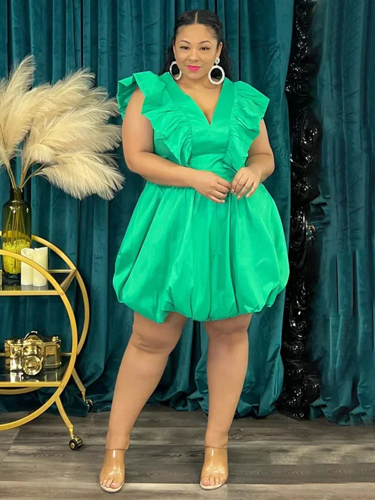 SOMO Plus Size Dresses Solid Occasion Pockets Cute Elegant Office Lady Midi Dress Summer Outfits Wholesale Drop 250520