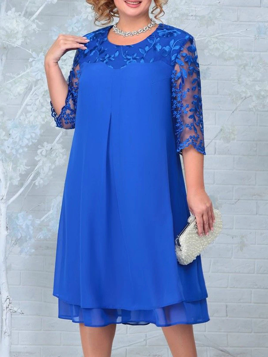 Plus Size Summer Dress Woman Fashion Embroidery Patchwork Elegant Wedding Party Curvy Dresses 250520