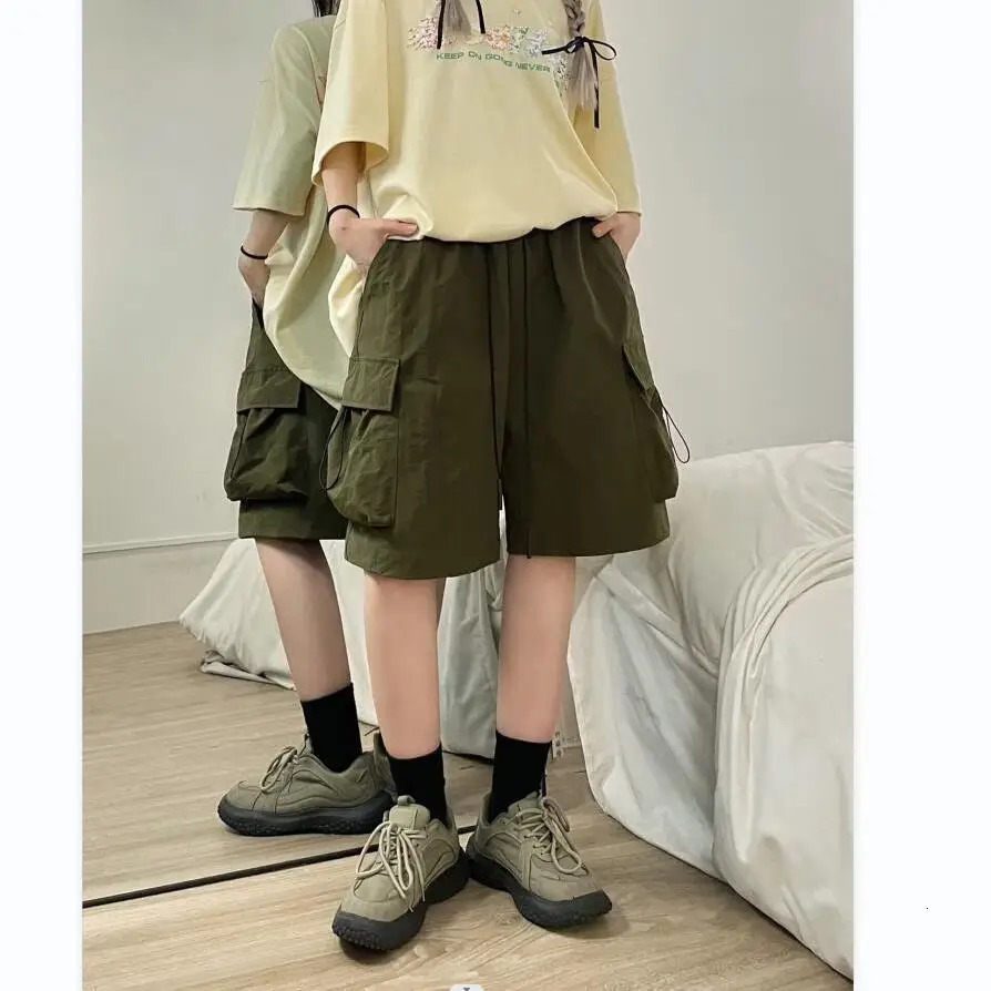 Mens Fashion Elastic Waist Pocket Ice Silk Sports Casual Loose Five-part Shorts 250519