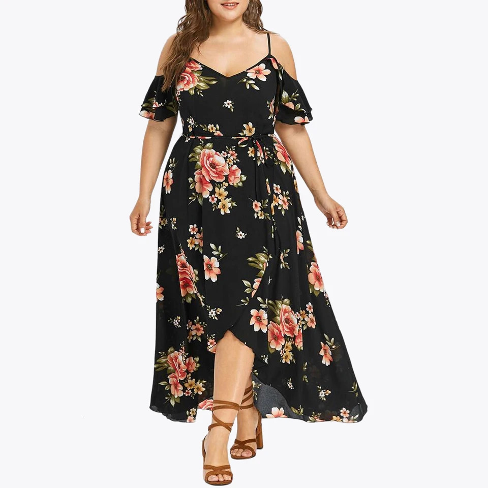 Casual Fashion Printed Dress for Women Summer Flower Print Plus Size Dress Loose Fit Female Sling Dresses 250520