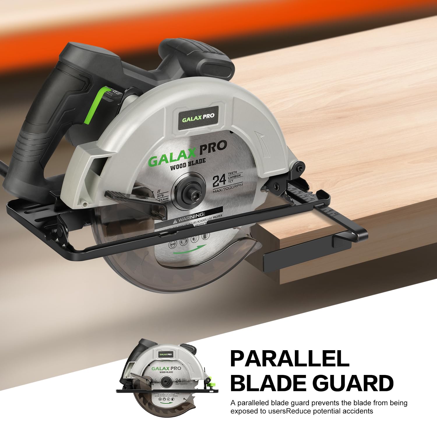 GALAX PRO Power Circular Saw 6000RPM Corded Circular Saw with Adjustable Cutting Depth 2-1/2 Inch to 1-7/8 Inch 7-1/4 Inch Carpentry Saw Blade Ideal f