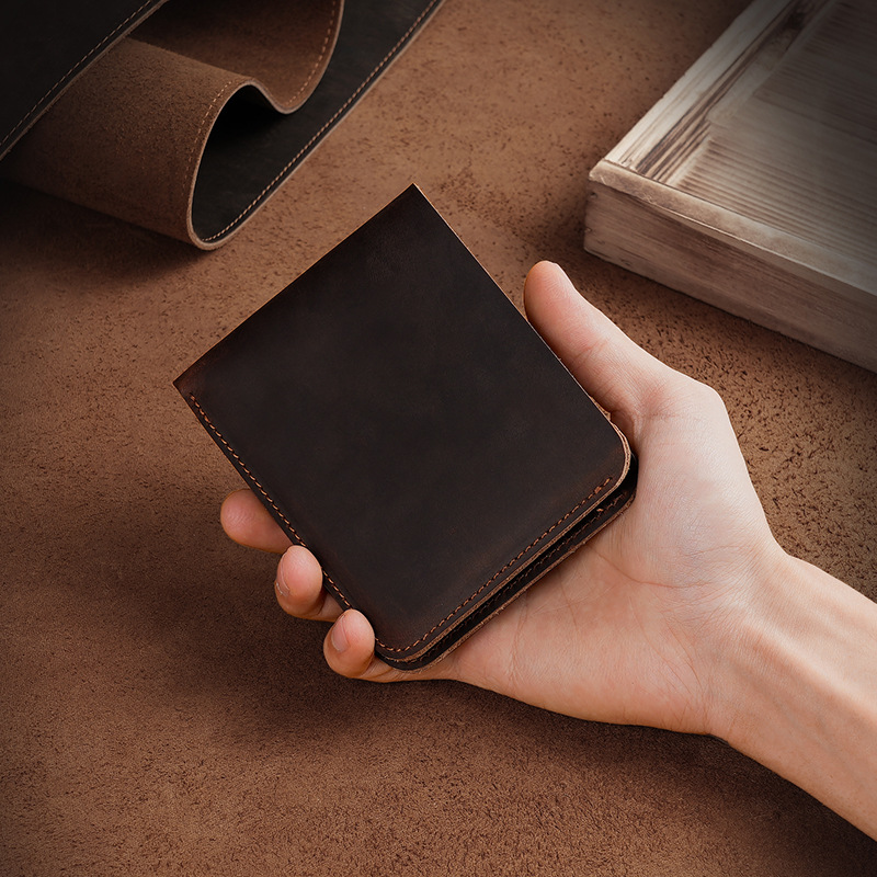 Genuine Leather Wallet For Men Slim Minimalist Design Card Holder Purse Vintage RFID Blocked Bifold Crazy Horse Leather Wallet