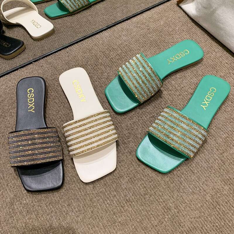 Flat Bottomed Fashionable And Comfortable Slippers For 2025 Small Sandals With Sparkling Diamond Letters Outdoor Versatile And Casual Height Increasin