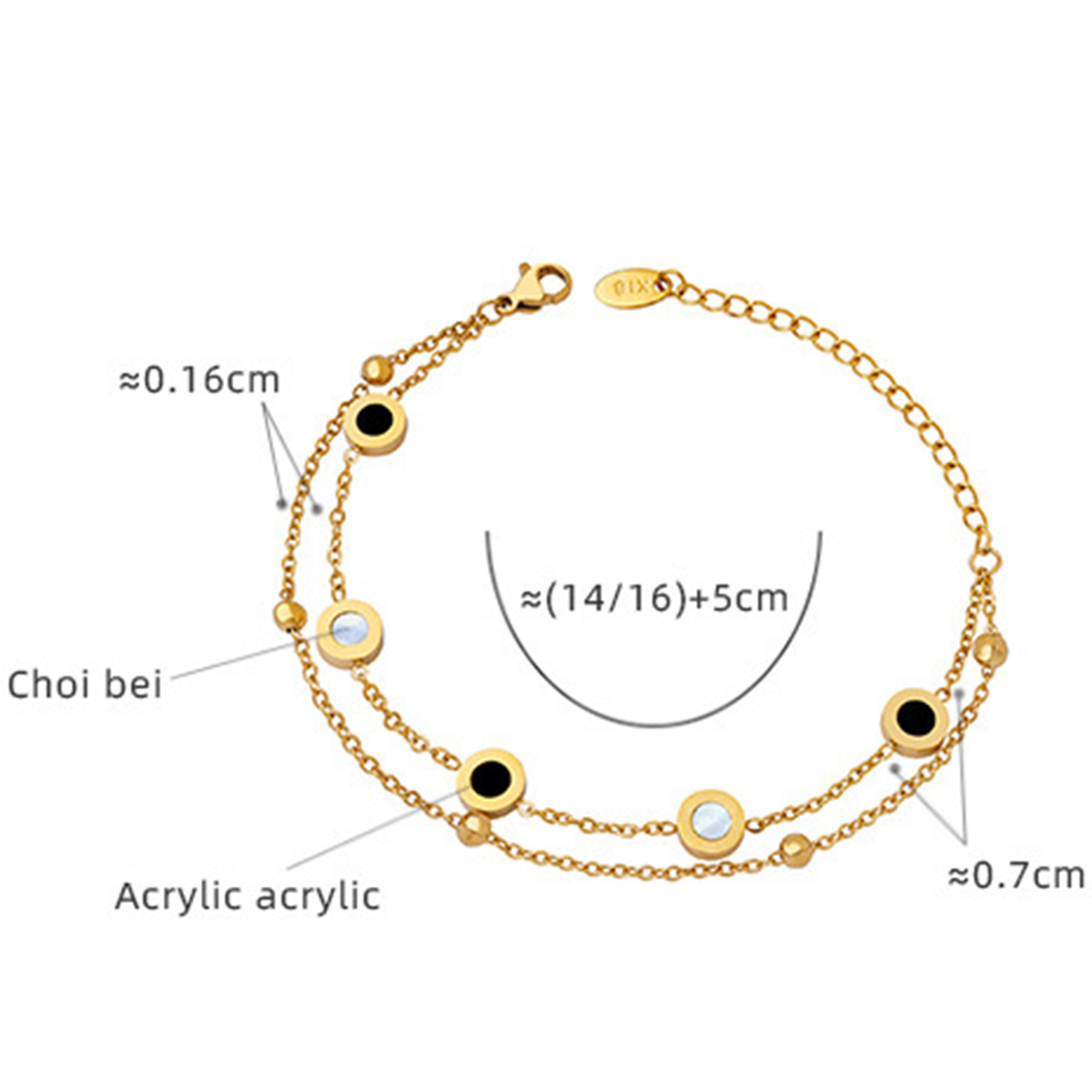 TUPMI 18K Gold Chain Bracelet for Women Girls Minimalist Stainless Steel Roman Style Cuban Chain Double Layer Link Bracelet Balance of Life Yin and Ya