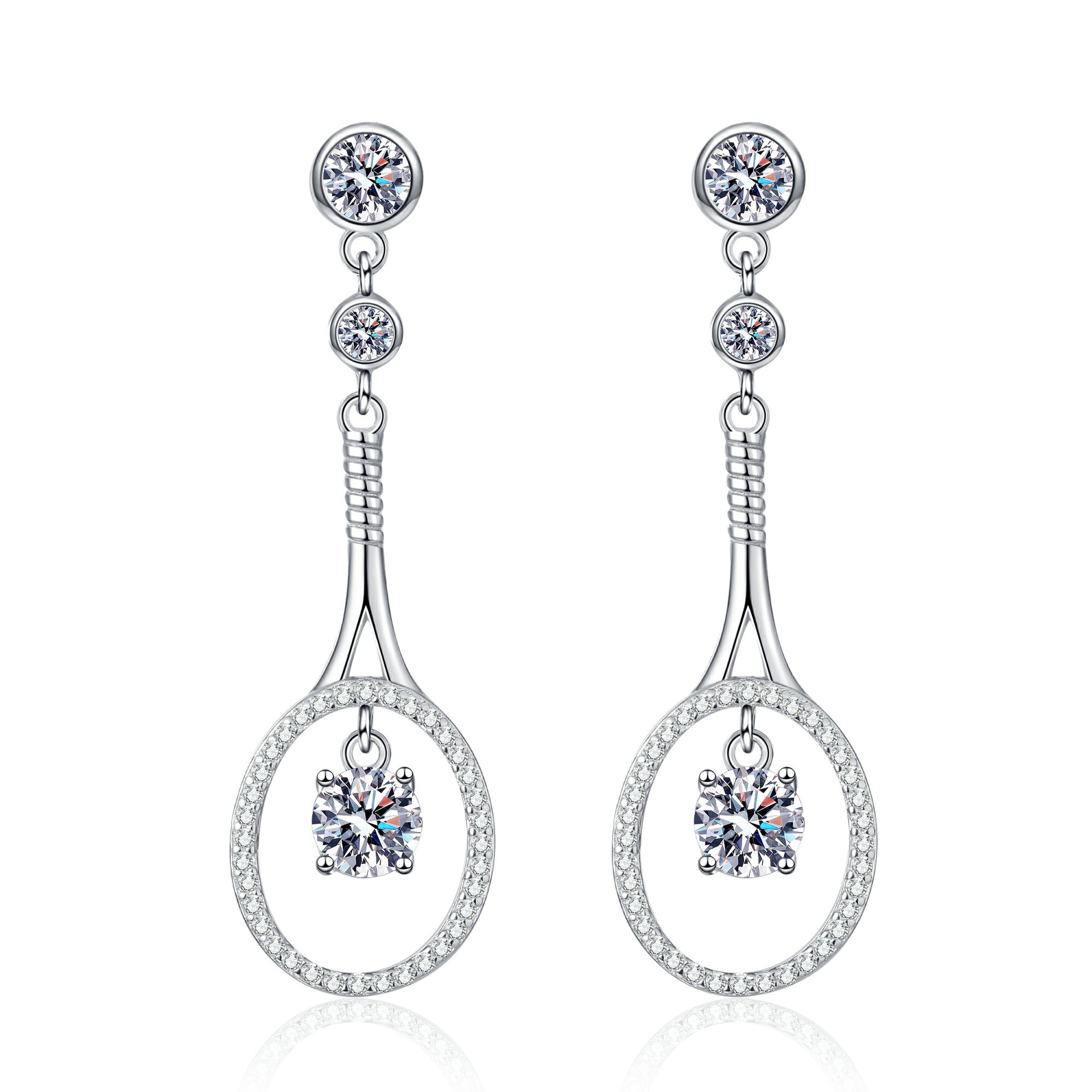 925 Sterling Silver PT950 Plated Moissanite Long Tassel Drop Earrings with Luxury Design