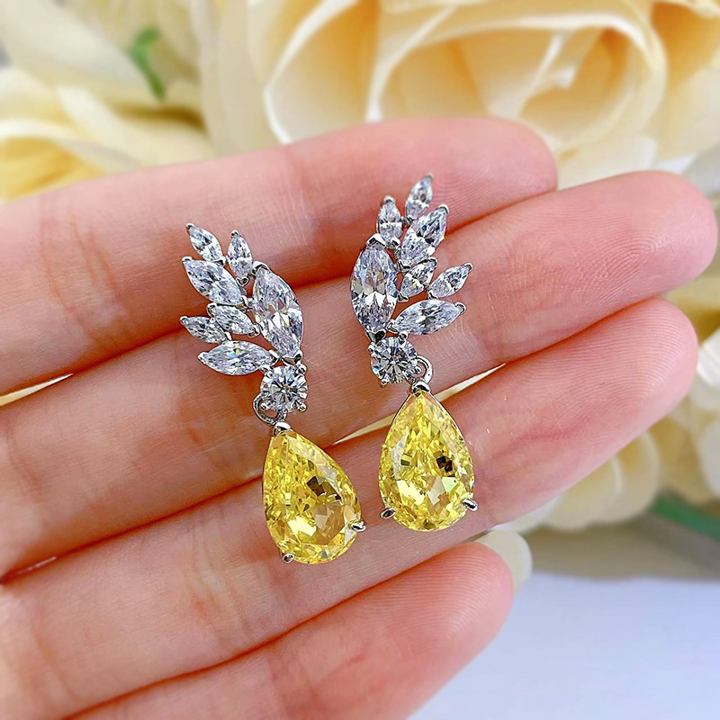 Charming Floral-Inspired Drop Studs Featuring Shimmering Yellow Stones Set in High-Quality Sterling
