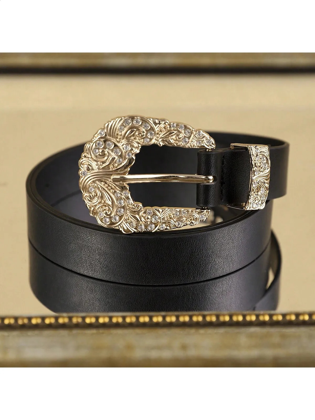 1 womens black belt gold alloy buckle belt bohemian atmosphere simple fashion wear trendy clothing suitable for daily use 250519