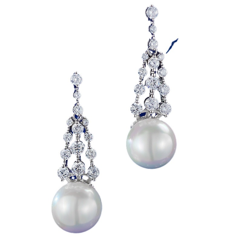 2025 New S925 Sterling Silver Dazzling Tassel Pearl Earrings with Zirconia for a Unique, Elegant Look