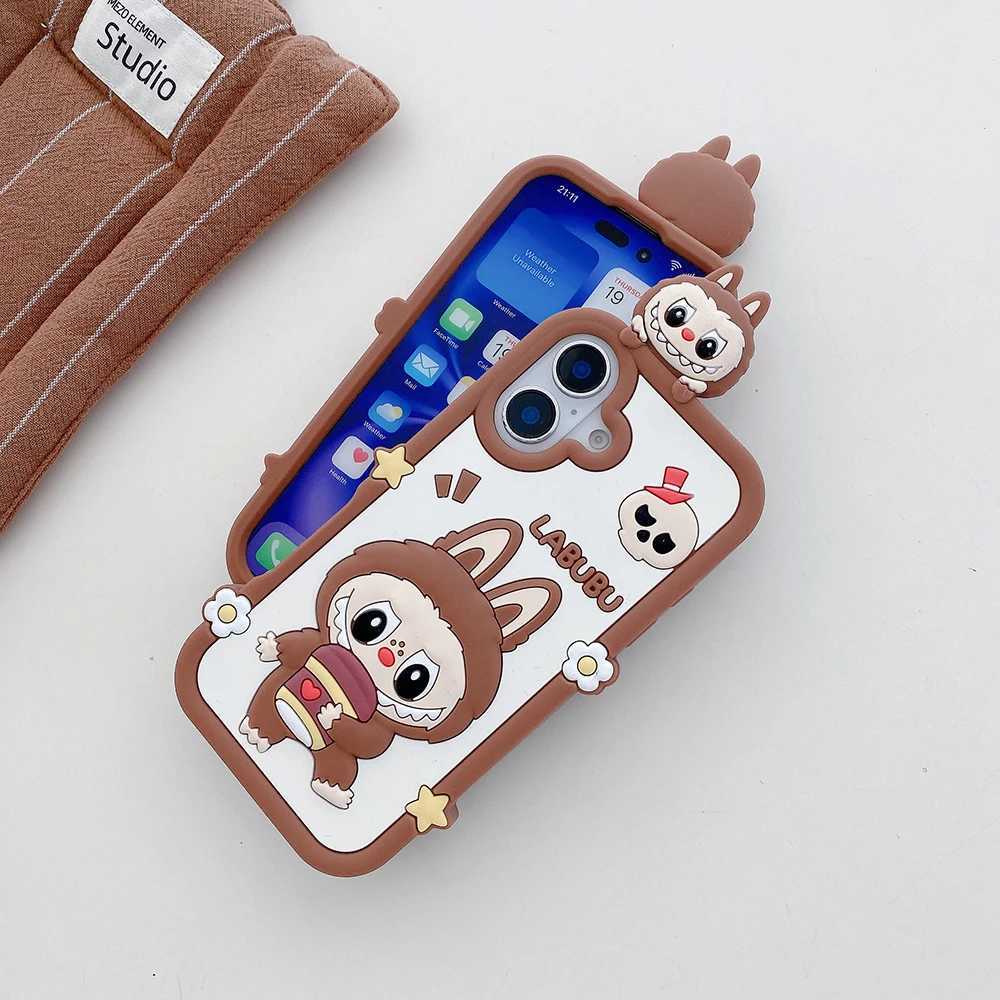 Funny Cartoon Labubu Monsters Toy Case For iPhone 13 14 15 Plus 16 Pro Max Soft Silicone Cover Z250521