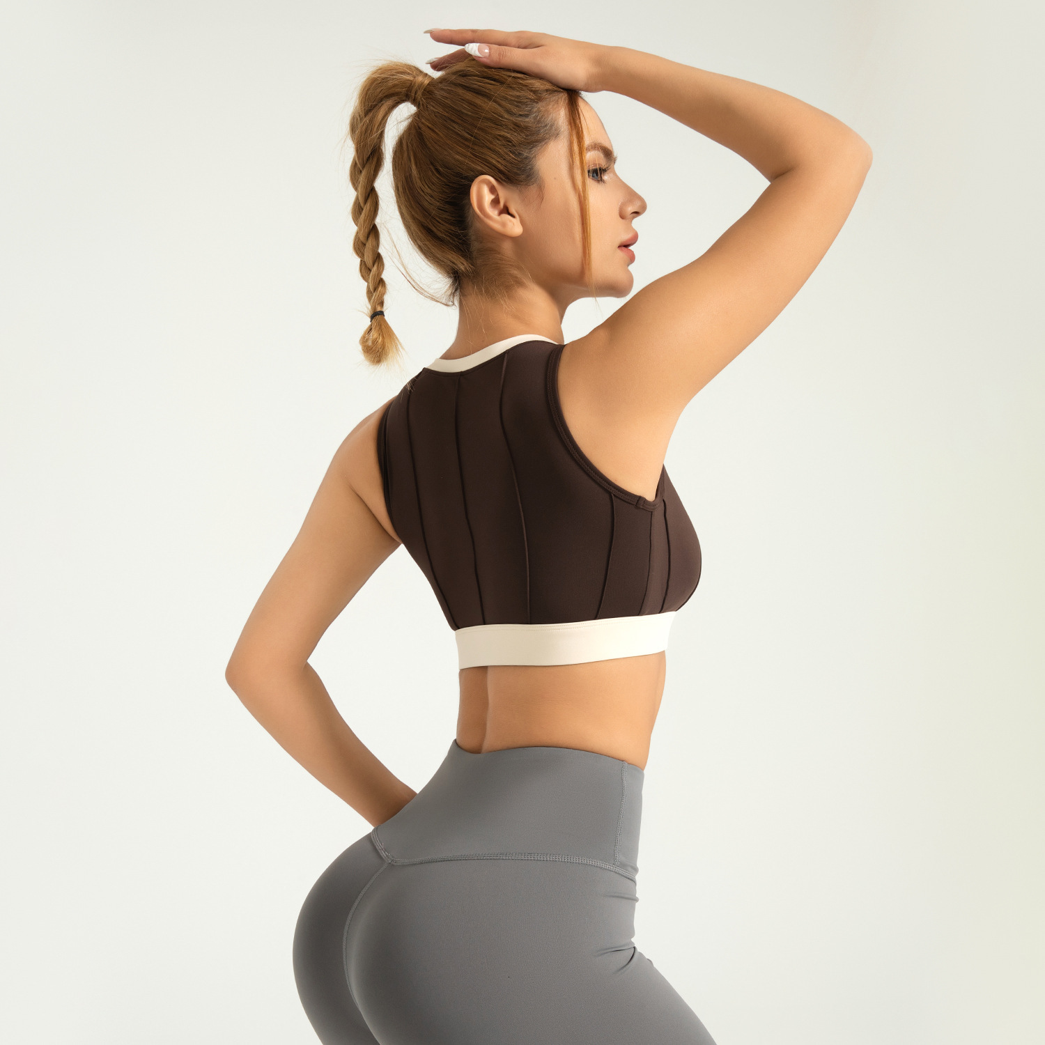 Vertical Pattern Color blocked Yoga Bra High Strength Shockproof Fixed Thin Sports Underwear