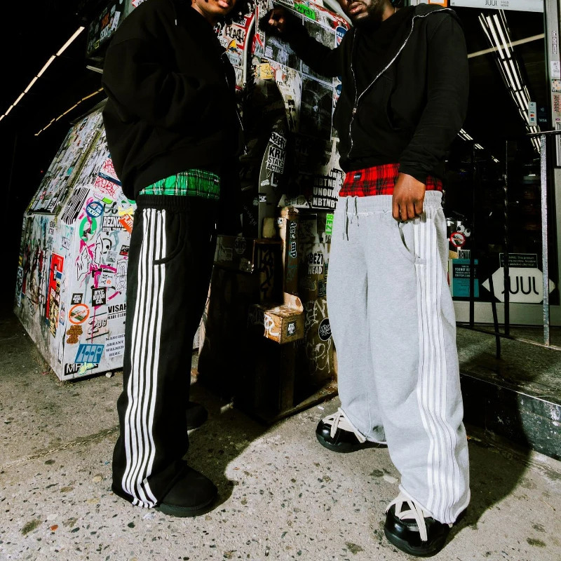 Y2K Casual Sweatpants Double Waist Checkered Camouflage Striped Side Splicing Wide Leg Pants American Style Trendy Streetwear 250513