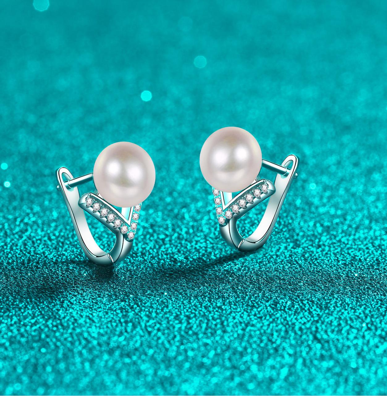 Women's Sterling Silver Jewelry: Luxury 925 Ear Studs Featuring Real Pearls & Mois