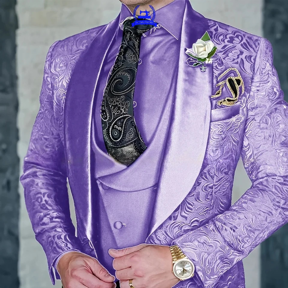 Jacquard Mens 3-piece Suit Set Floral Pattern Party Dress Formal Grooms Tuxedo Elegant Mens Blazer Customized Outfit 250517CJ