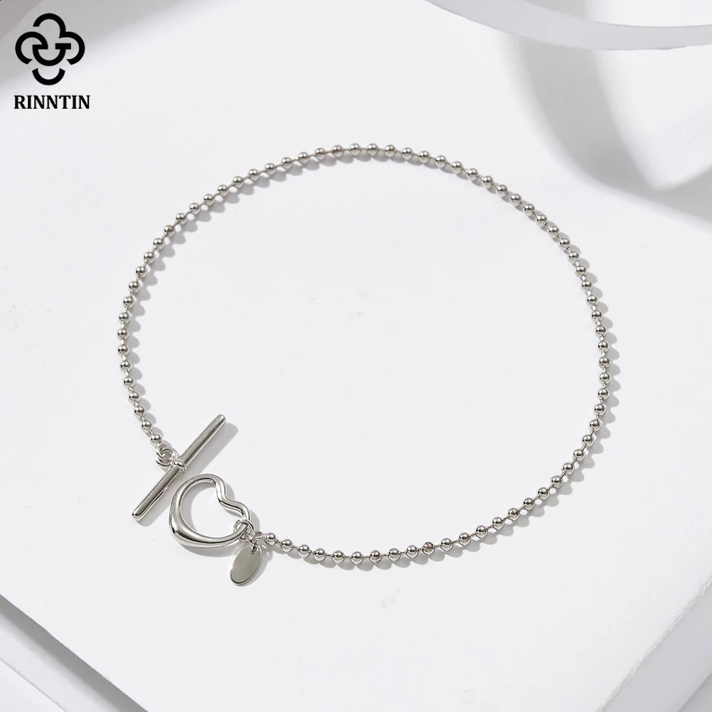 Rinntin 925 Sliver Heart Charm Anklet Bracelets for Women Ball Beads Heart Shape Dainty Layer Chain Anklets Accessories SA68 250517