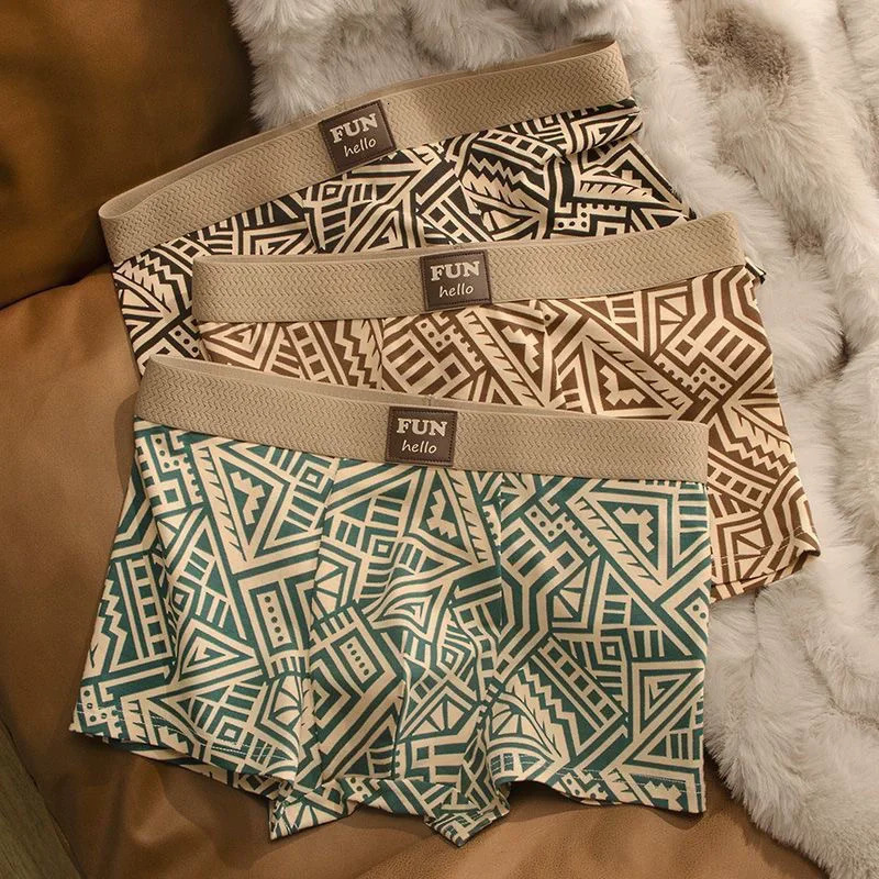 Mens Breathable Comfortable Underwear American Style Personalized Boxer Shorts Printed Trendy Ethnic Retro Square Underpant 250519