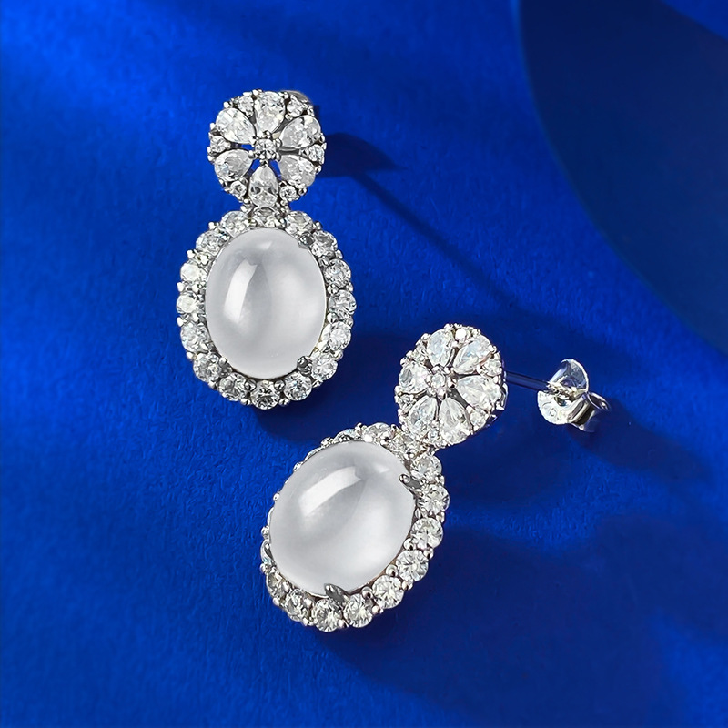 Exquisite S925 Sterling Silver Glass Pearl Earrings with Full-Cubic Zirconia Embellishment, Perfect for Brides and Special Occasions