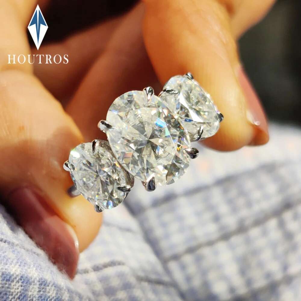 6cttw Oval Cut All Moissanite Engagement Ring with GRA 925 Sterling Silver Three Stone Diamond Wedding Bands for Women Jewelry