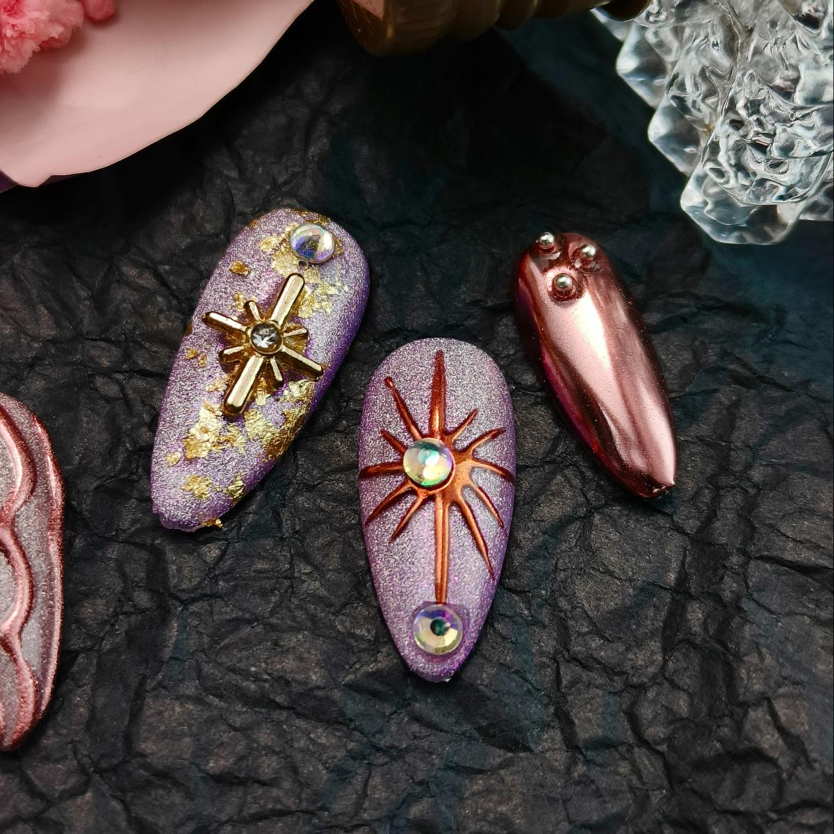 10pcs 3D Hand drawn Handmade Press-on nails Medium Almond Nails Bundle Celestial Collection 3D Stars Moon Finished nail stickers Free storage box jell