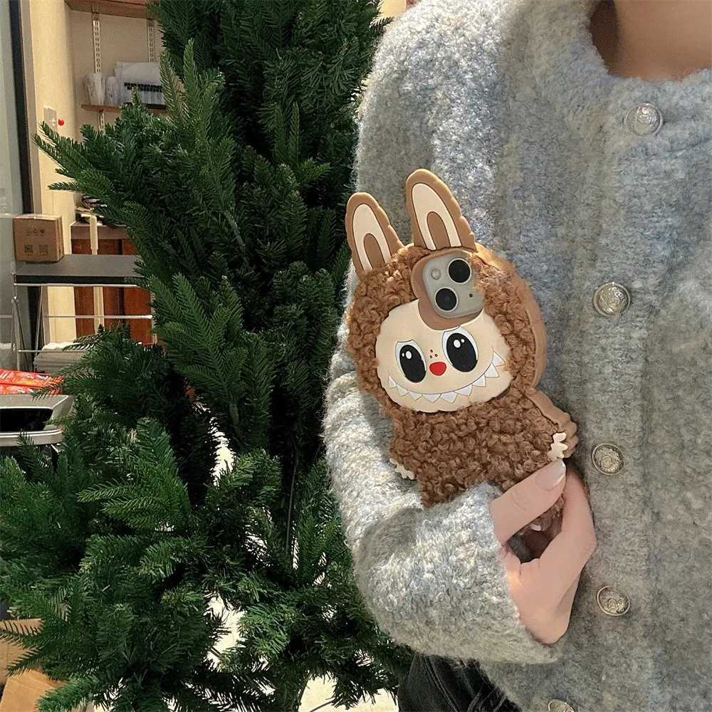 New 3D Cartoon Labubu Plush Phone Cases Shockproof Warm Soft Silicone Cover For iPhone 15 14 Plus 16 13 12 Pro Max Z250521