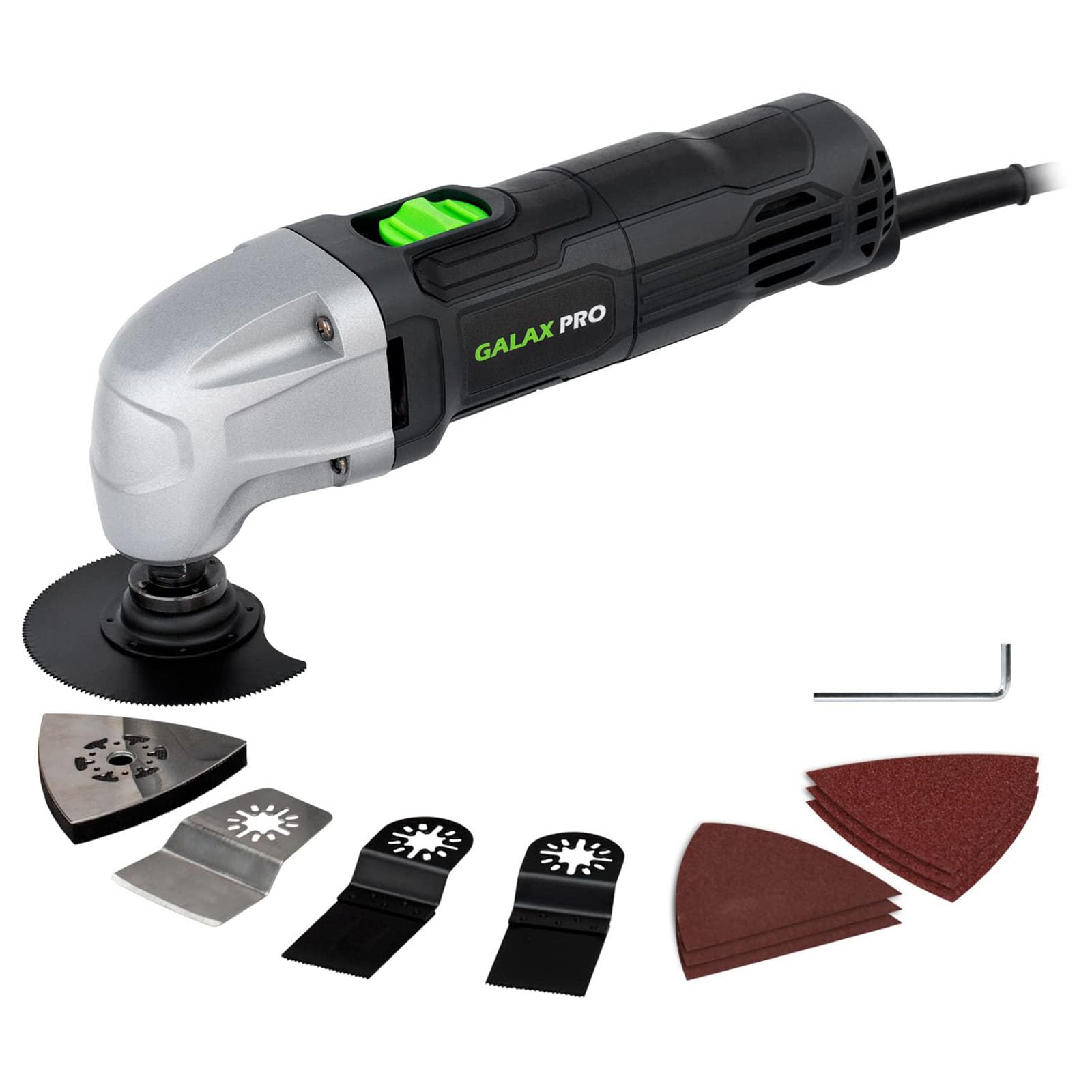 GALAX PRO 22000 OPM 1.5A Oscillating Multi Tool 3 Degree Oscillating Angle with 3 Pieces Saw Blades 1 Piece Semi Circle Blade Sanding Plate 6 Pieces S